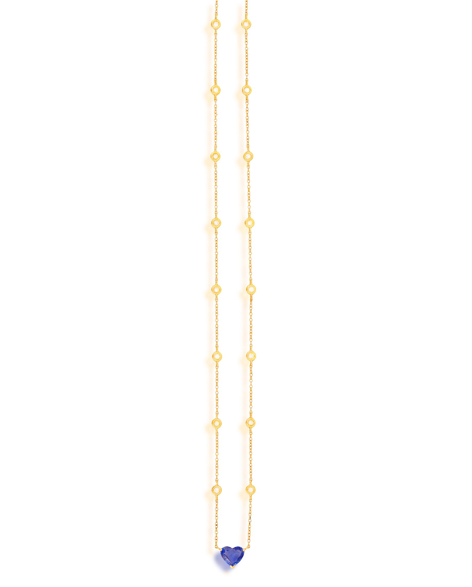 A SAPPHIRE AND DIAMOND PENDANT NECKLACE The cable-link chain interspersed with collet-set (1 of 3)