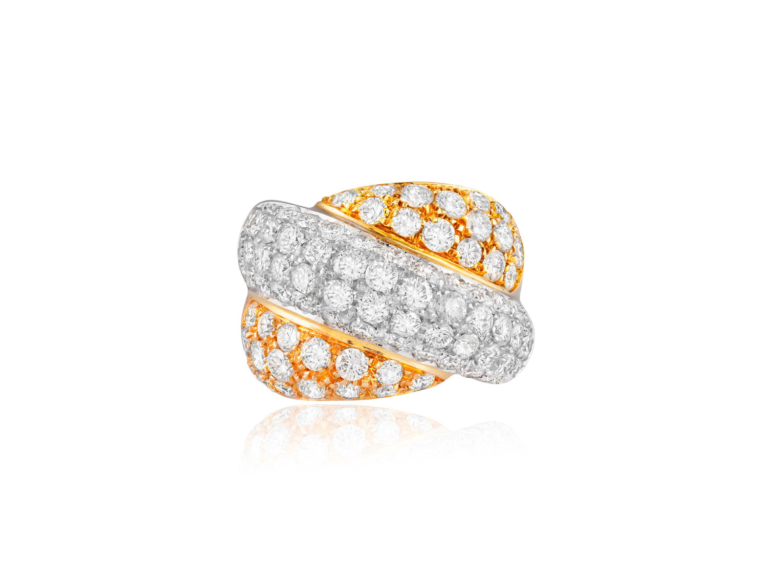 A DIAMOND DRESS RING Of bombé crossover design, the frontispiece pavé-set with (1 of 4)