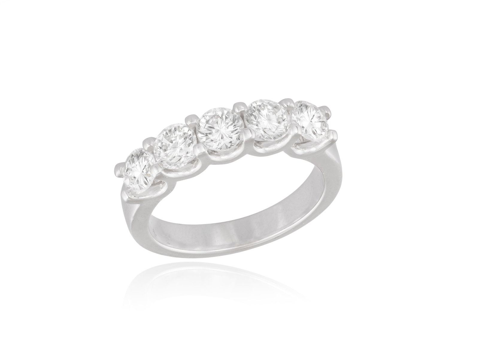 A DIAMOND FIVE-STONE RING The frontispiece set with five brilliant-cut diamonds, to a plain hoop, (1 of 3)