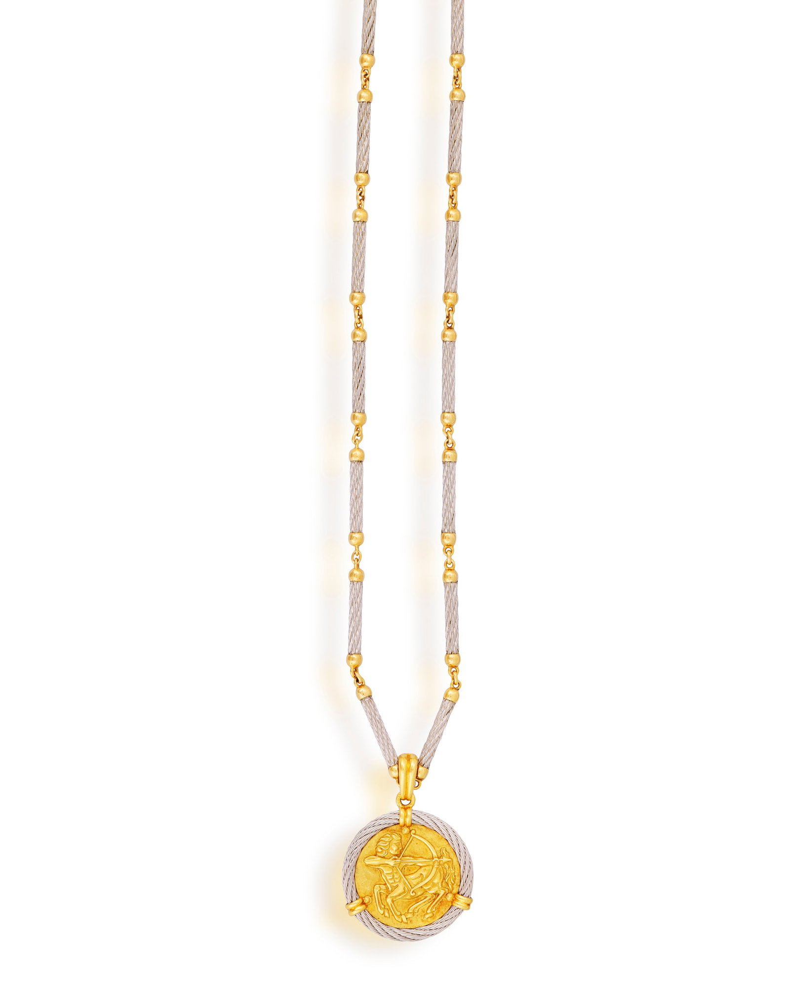 FRED PARIS: A GOLD AND STAINLESS STEEL 'FORCE 10' PENDANT ON CHAIN The detachable circular (1 of 6)