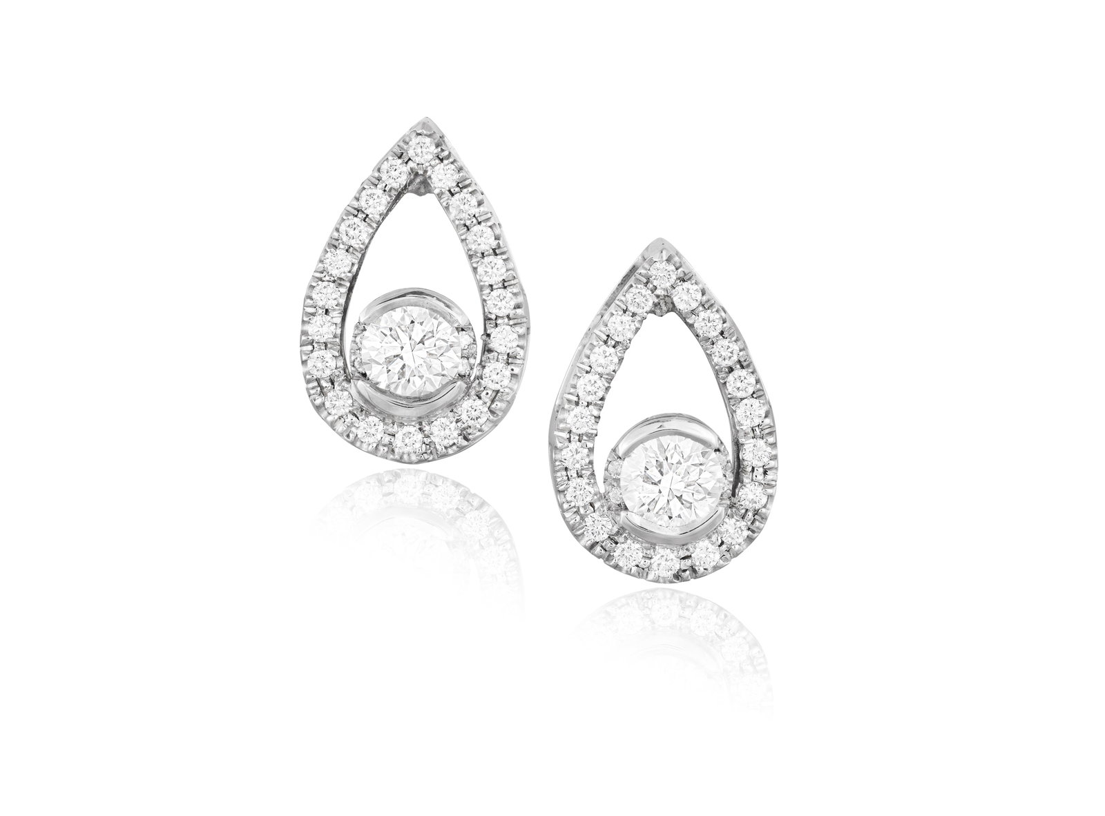 A PAIR OF DIAMOND EARRINGS Of openwork design, each drop-shaped brilliant-cut diamond frame, (1 of 2)