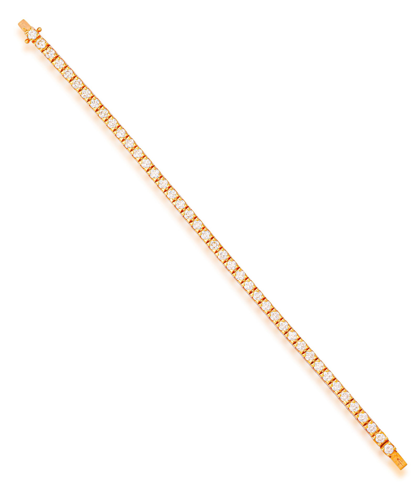 A DIAMOND LINE BRACELET Composed of a continuous row of brilliant-cut diamonds weighing: A DIAMOND LINE BRACELET Composed of a continuous row of brilliant-cut diamonds weighing approximately 6.50cts total, mounted in 18K rose gold, French import mark, length 18.1cm