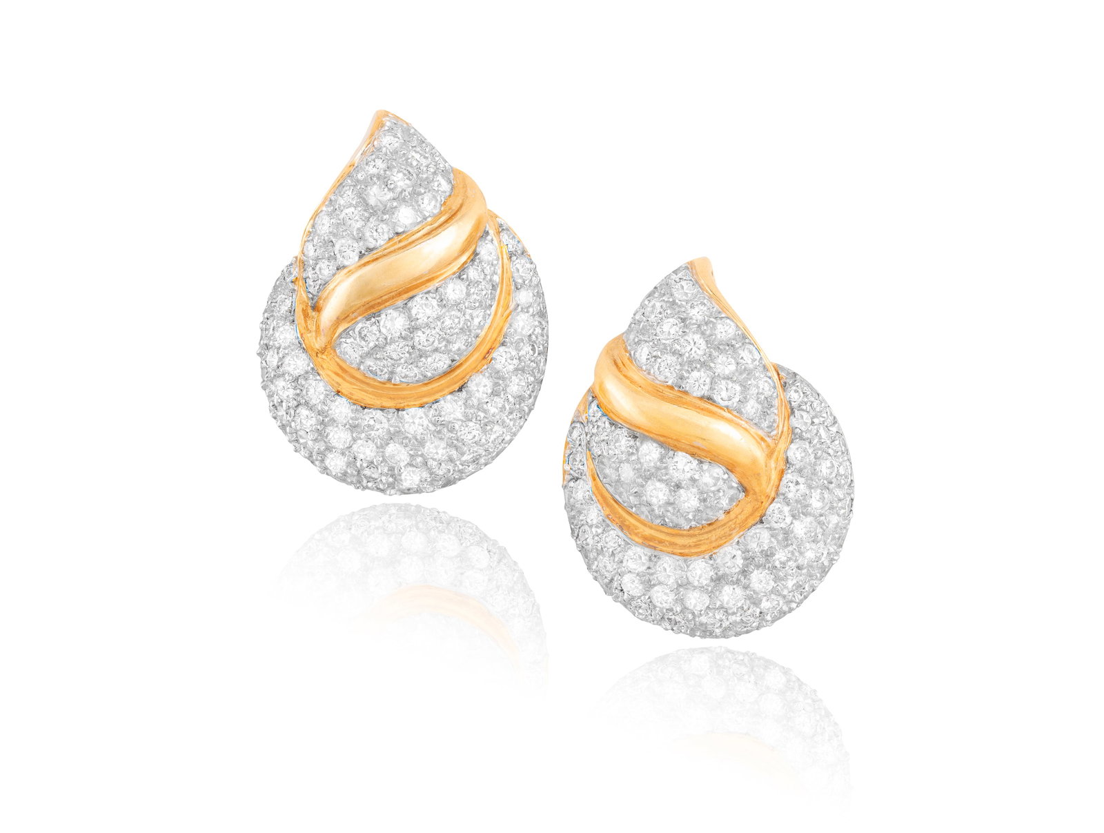 A PAIR OF DIAMOND EARRINGS Of bombé design, each pavé-set with brilliant-cut diamonds (1 of 3)