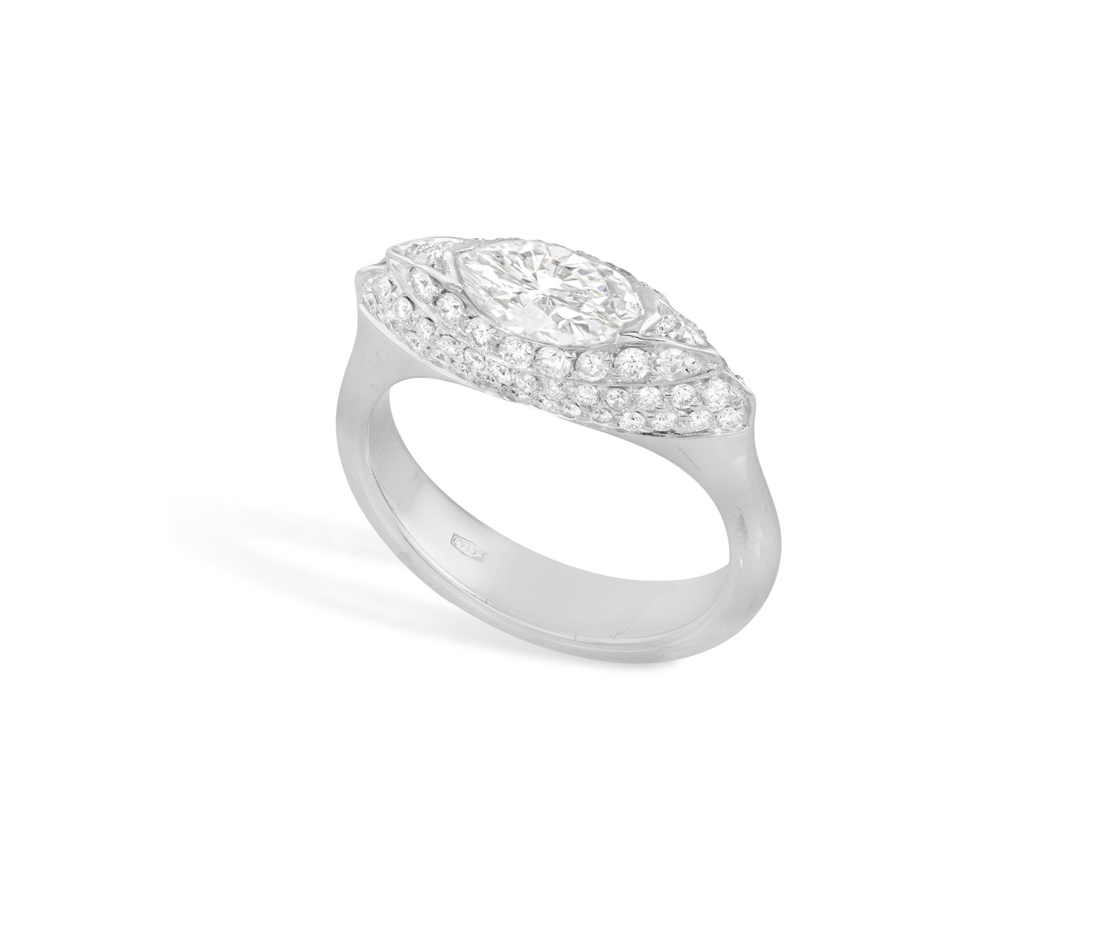 A DIAMOND DRESS RING The horizontally-set marquise-cut diamond weighing approximately 1.00cts, (1 of 4)