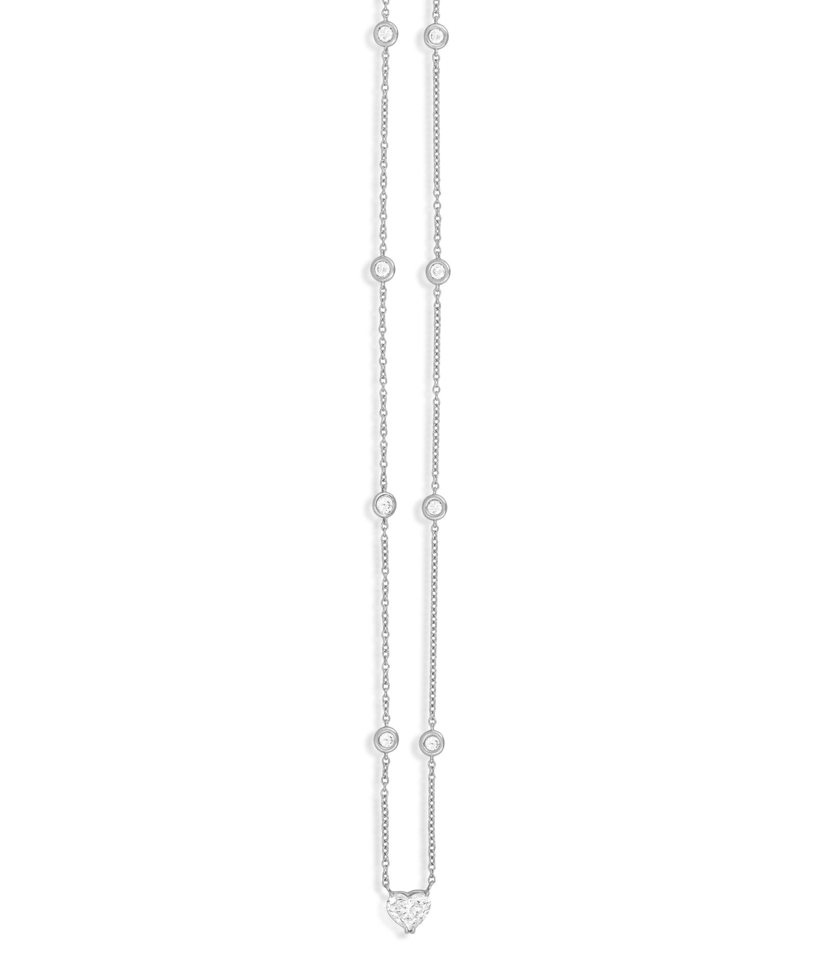 A DIAMOND PENDANT NECKLACE The heart-shaped diamond weighing 1.75cts, suspending from a cable-link: A DIAMOND PENDANT NECKLACE The heart-shaped diamond weighing 1.75cts, suspending from a cable-link chain interspersed by eight collet-set brilliant-cut diamonds, mounted in 18K gold, remaining diamond