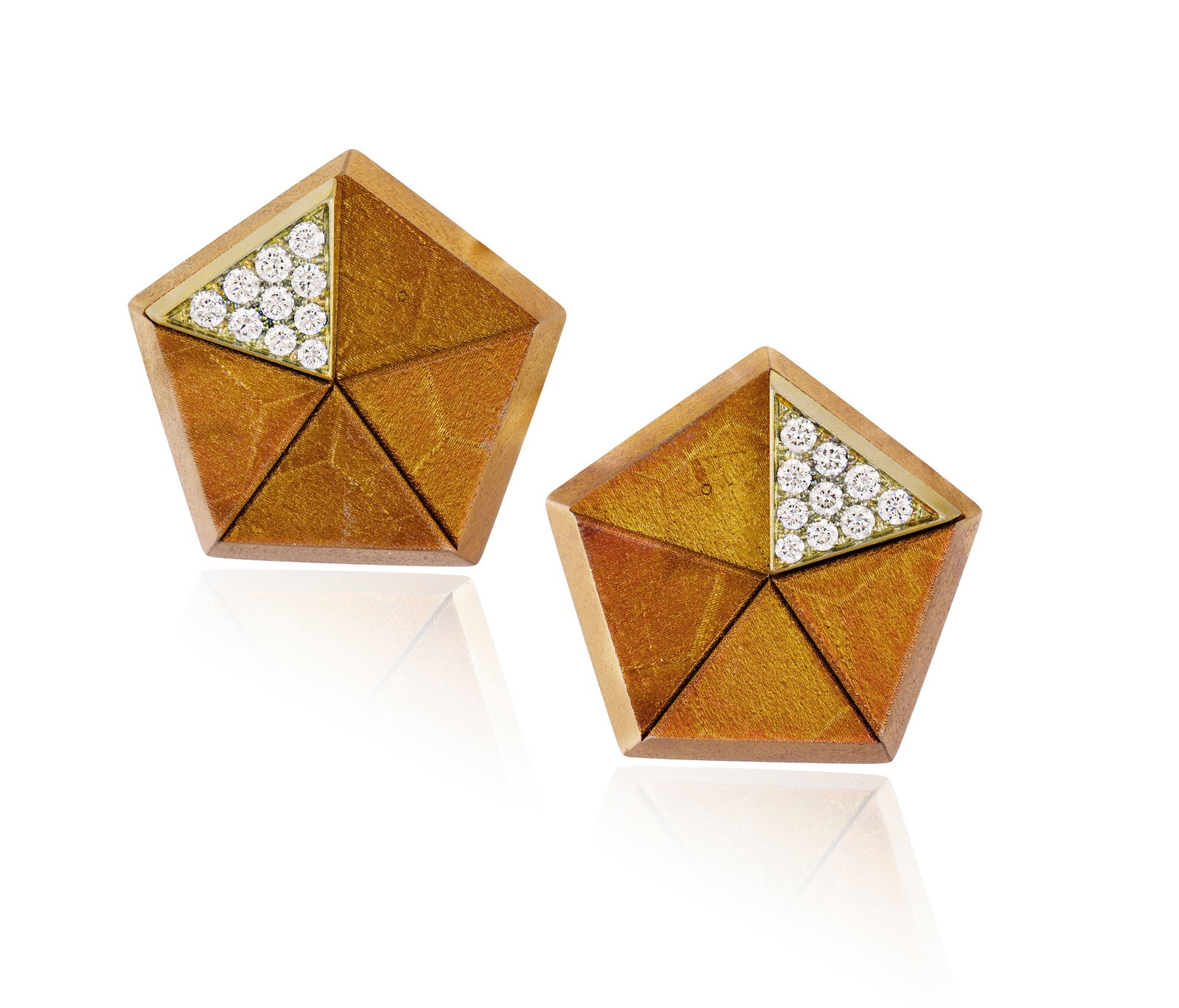 MARGHERITA BURGENER: A PAIR OF DIAMOND 'PENTAGONI CHOCOLATE' EARRINGS Designed as a sculptural (1 of 6)
