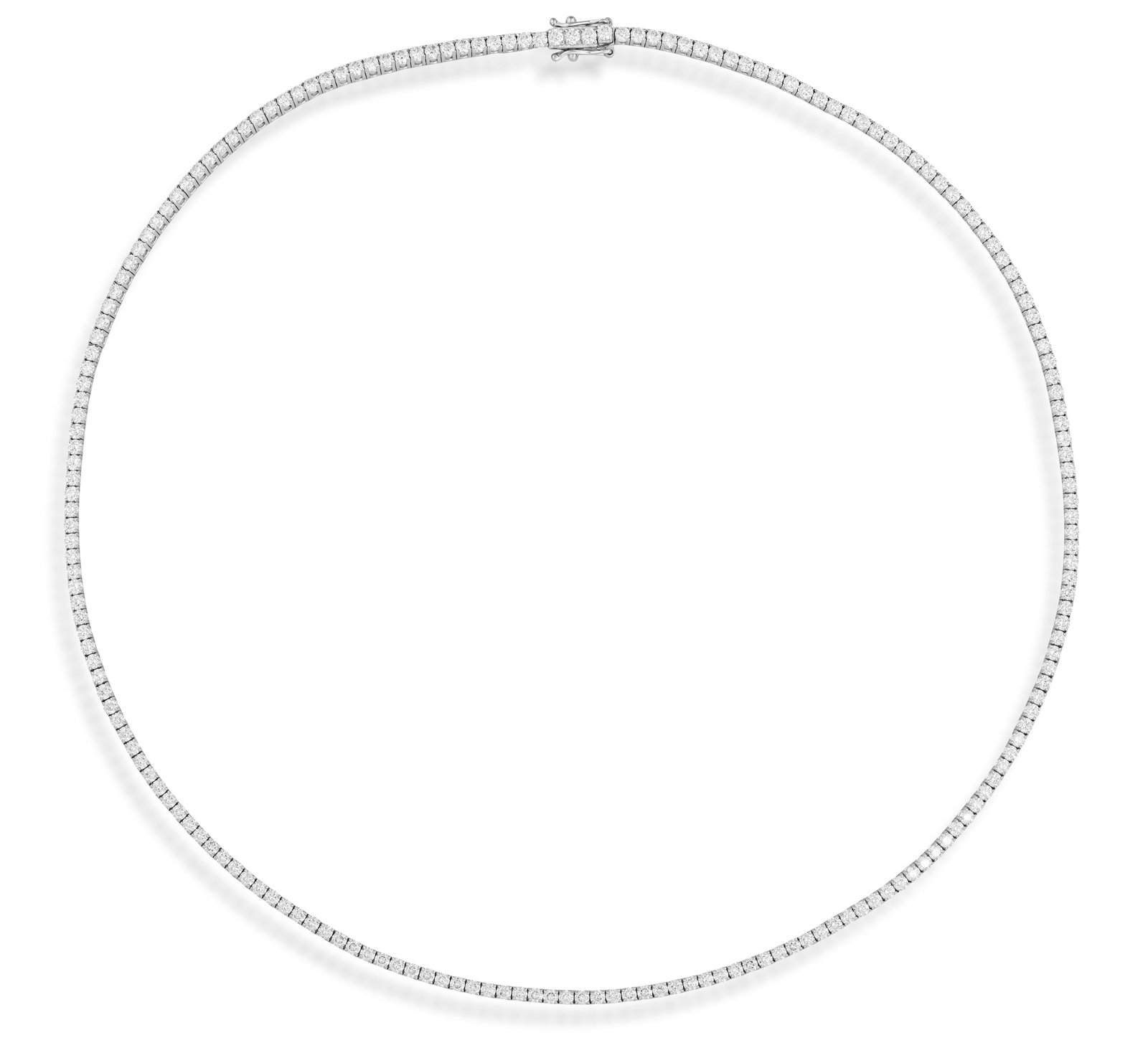 A DIAMOND LINE NECKLACE Composed of a continuous line of brilliant-cut diamonds within: A DIAMOND LINE NECKLACE Composed of a continuous line of brilliant-cut diamonds within claw-setting, mounted in 18K gold, diamonds approximately 6.60cts total, length 42cm