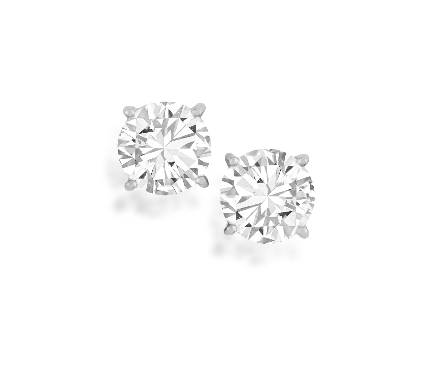 A PAIR OF DIAMOND EARSTUDS Each brilliant-cut diamond set within a four-claw setting, mounted in: A PAIR OF DIAMOND EARSTUDS Each brilliant-cut diamond set within a four-claw setting, mounted in 18K gold, diamonds approximately 4.20cts total, length 9mm