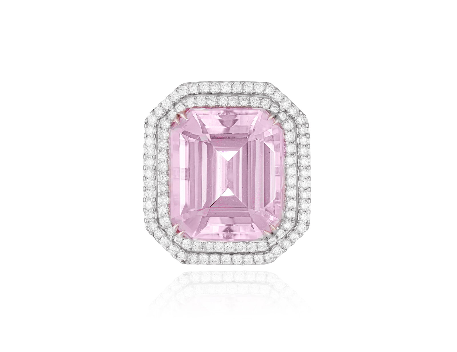 A KUNZITE AND DIAMOND DRESS RING The rectangular-shaped kunzite weighing approximately 25.00cts, (1 of 5)