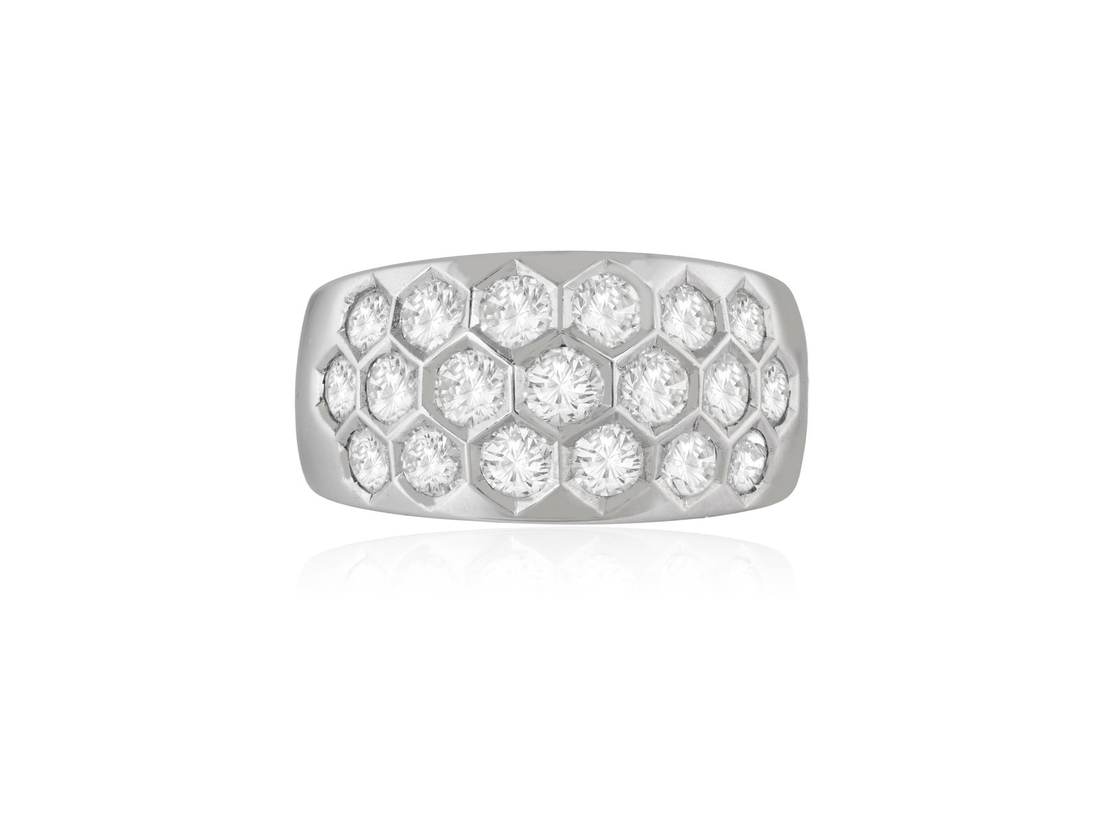 A DIAMOND RING The slightly tapered band set with brilliant-cut diamonds in a honeycomb structure, (1 of 3)
