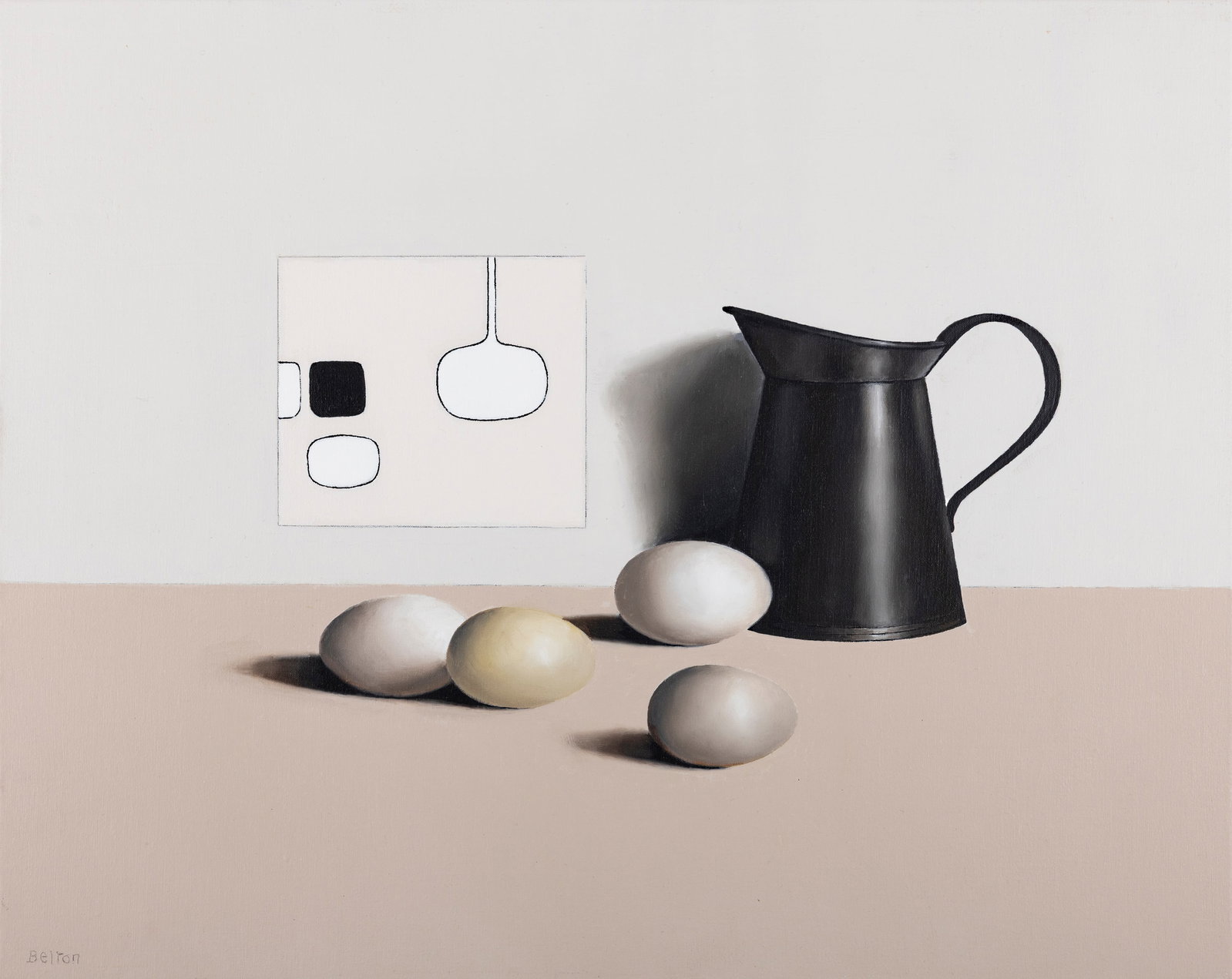 Liam Belton RHA (b.1947) Jug with Four Eggs Oil on canvas, 41 x 51cm (16'' x 20'') Signed (1 of 4)