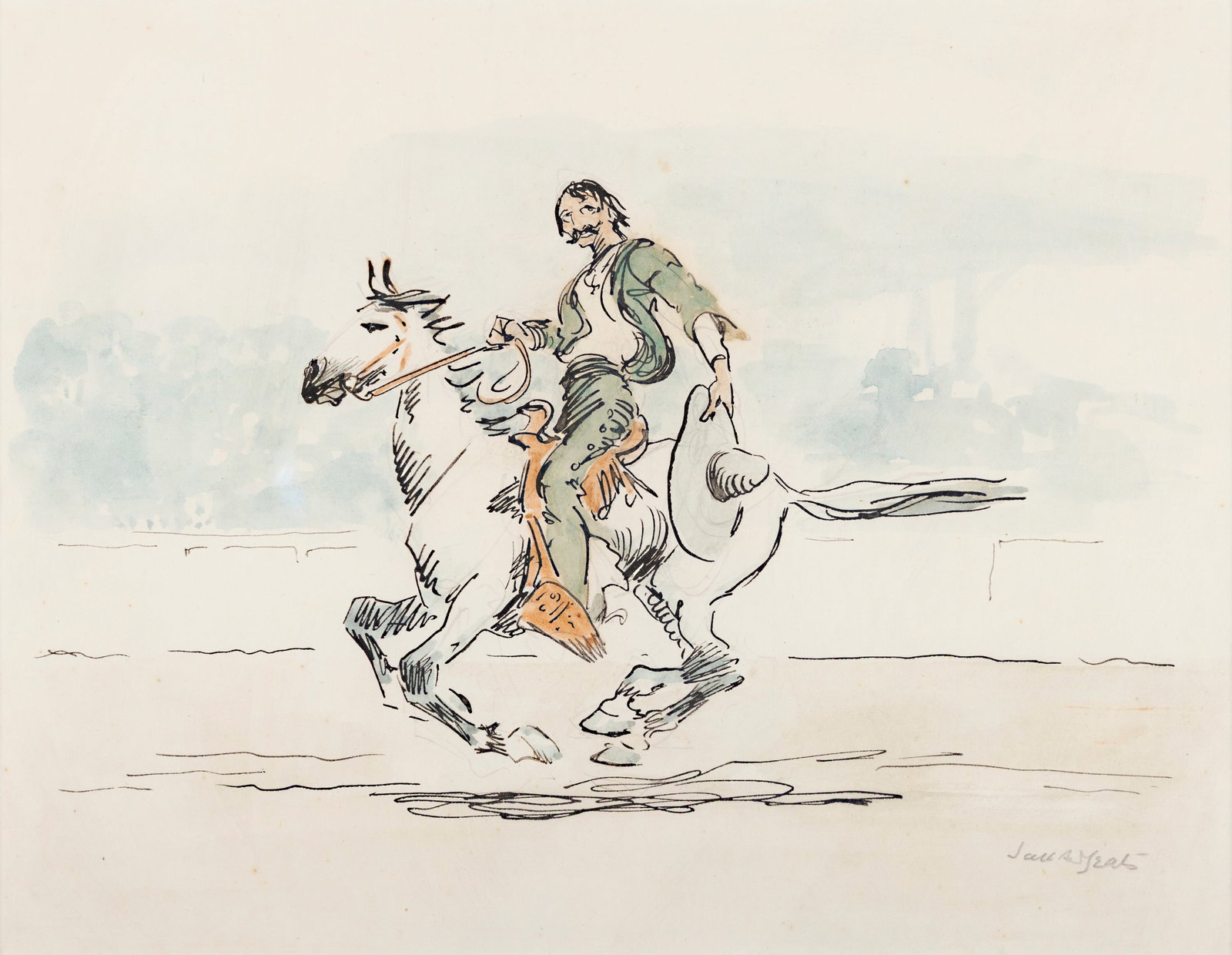 Jack Butler Yeats RHA (1871-1957) Mexican Joe Pen, Indian ink and watercolour, 20.3 x 24.5cm (8 x: Jack Butler Yeats RHA (1871-1957) Mexican Joe Pen, Indian ink and watercolour, 20.3 x 24.5cm (8 x 10'') Signed Provenance: With Waddington Galleries, London, where purchased by a private collector in 