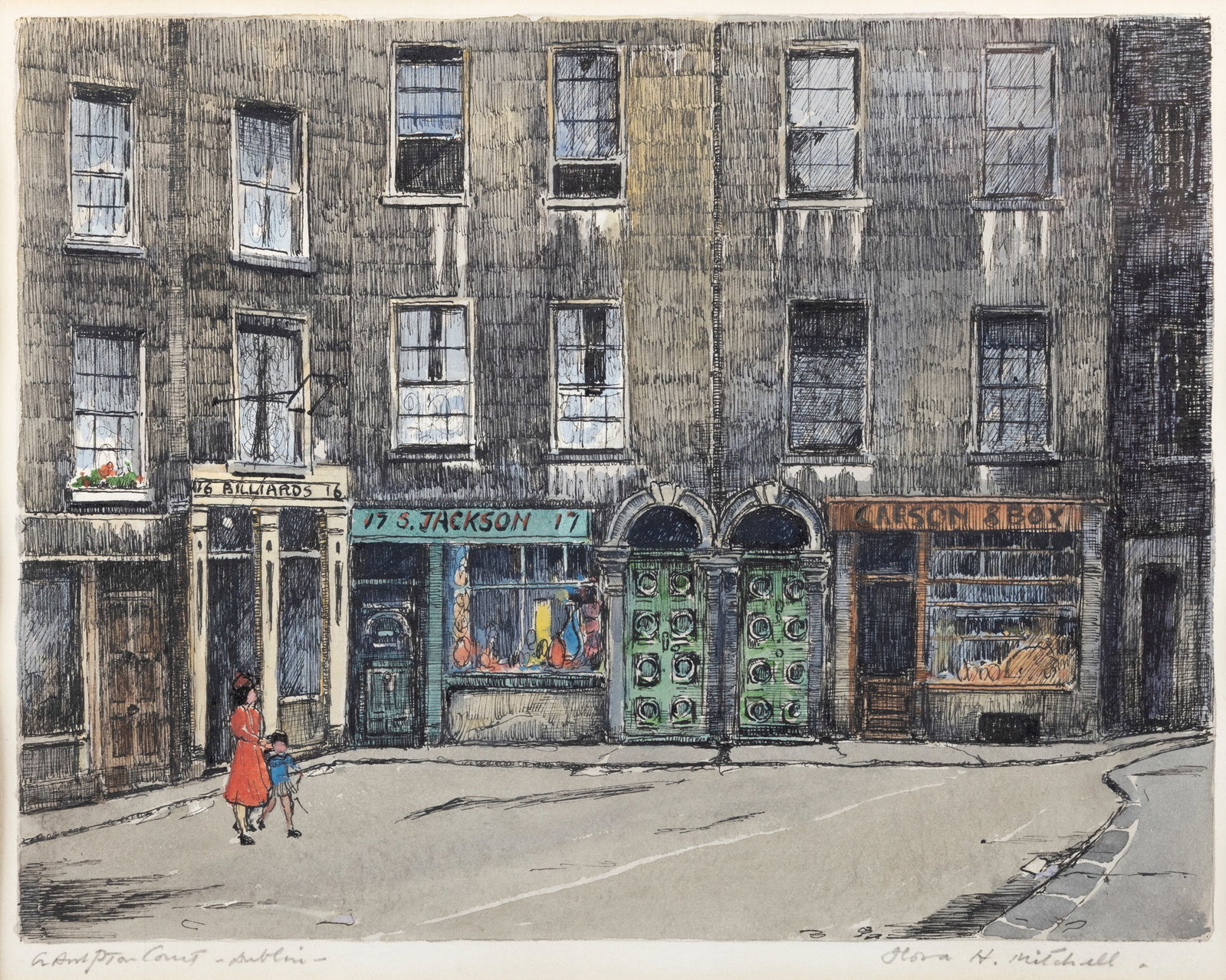 Flora H. Mitchell (1890-1973) Crampton Court, Dublin Watercolour, pen and ink, 24 x 33cm (9½ x: Flora H. Mitchell (1890-1973) Crampton Court, Dublin Watercolour, pen and ink, 24 x 33cm (9½ x 13'') Signed and inscribed with title
