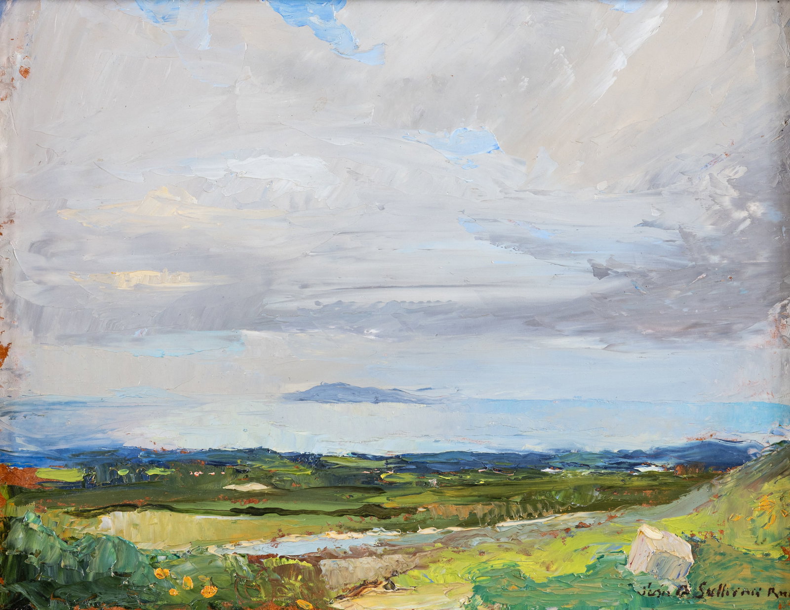 Sean O'Sullivan RHA (1906-1964) Howth Across Dublin Bay Oil on board, 25 x 33cm (10 x 13) Signed (1 of 4)