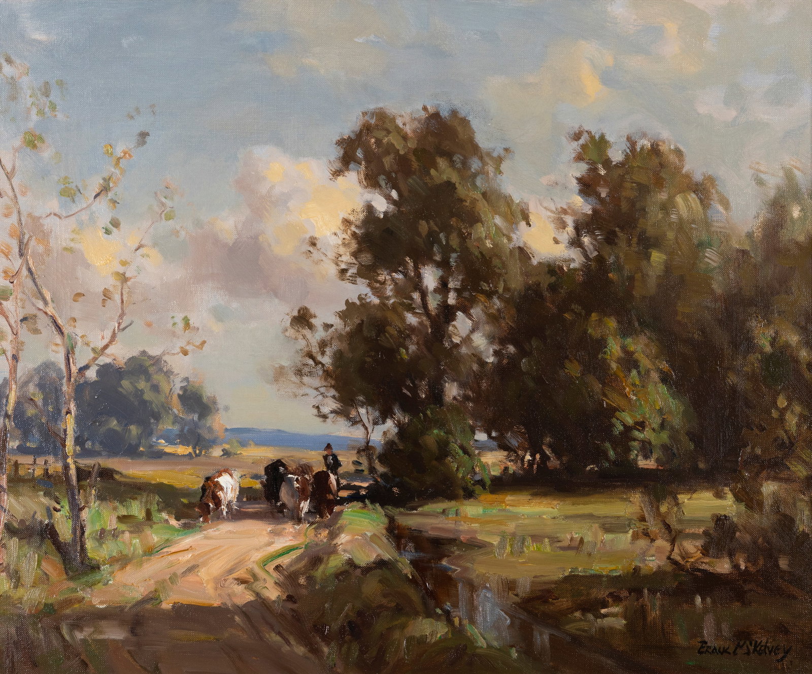 Frank McKelvey RHA RUA (1895-1974) Herding Them Home Oil on canvas, 46 x 56cm (18 x 22) Signed: Frank McKelvey RHA RUA (1895-1974) Herding Them Home Oil on canvas, 46 x 56cm (18 x 22) Signed