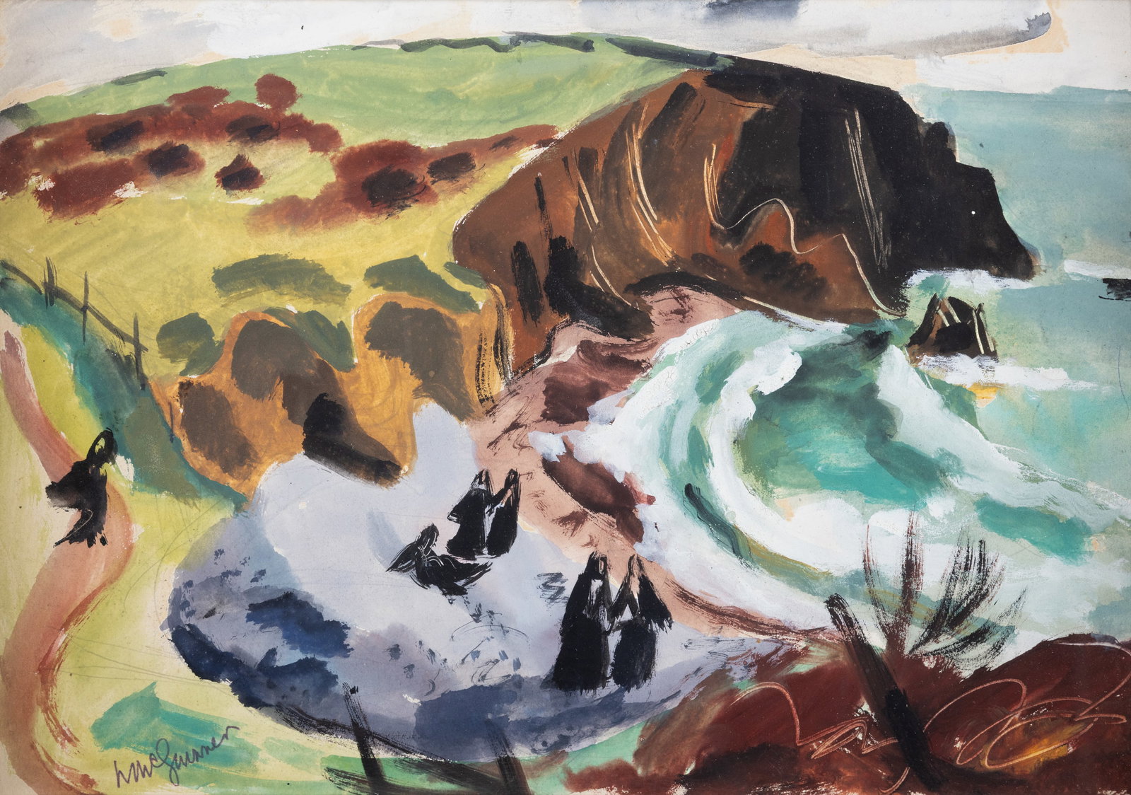 Norah McGuinness HRHA (1901-1980) The Nun's Cove Gouache 25 x 36cm (9¾ x 13½) Signed (1 of 5)