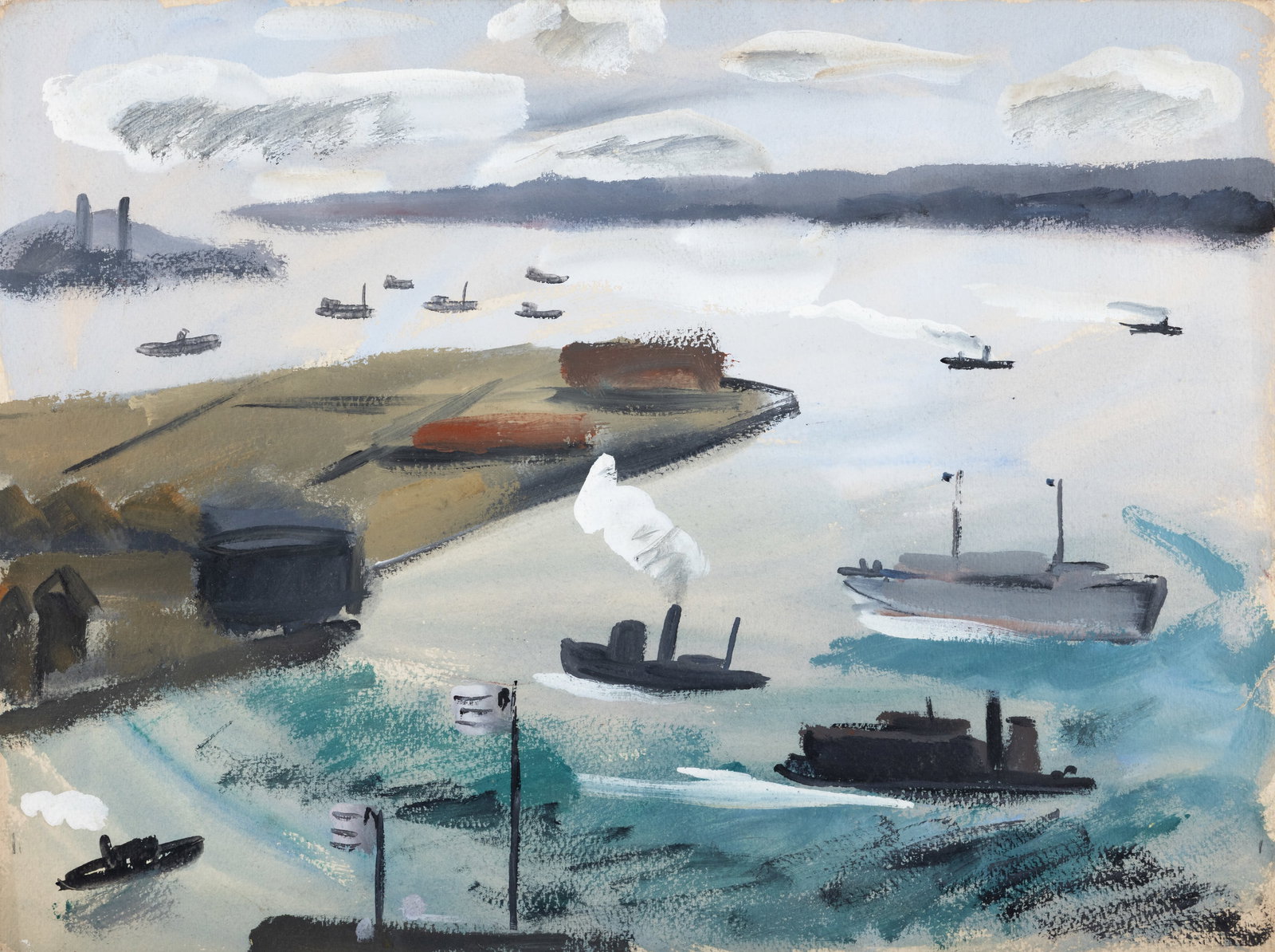 Norah McGuinness HRHA (1901-1980) New York Harbour (1938) Gouache 38 x 51cm (15 x 20) Provenance: (1 of 4)
