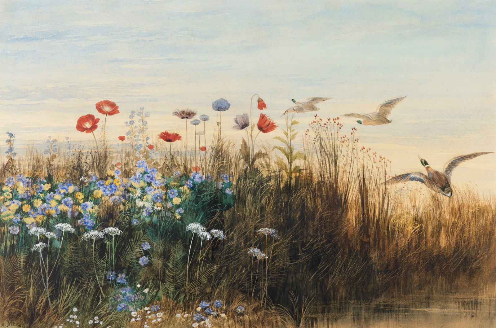 Andrew Nicholl RHA (1804-1886) Wildflower Meadow with Game Birds Gouache, 35 x 53cm (13¾ x (1 of 4)