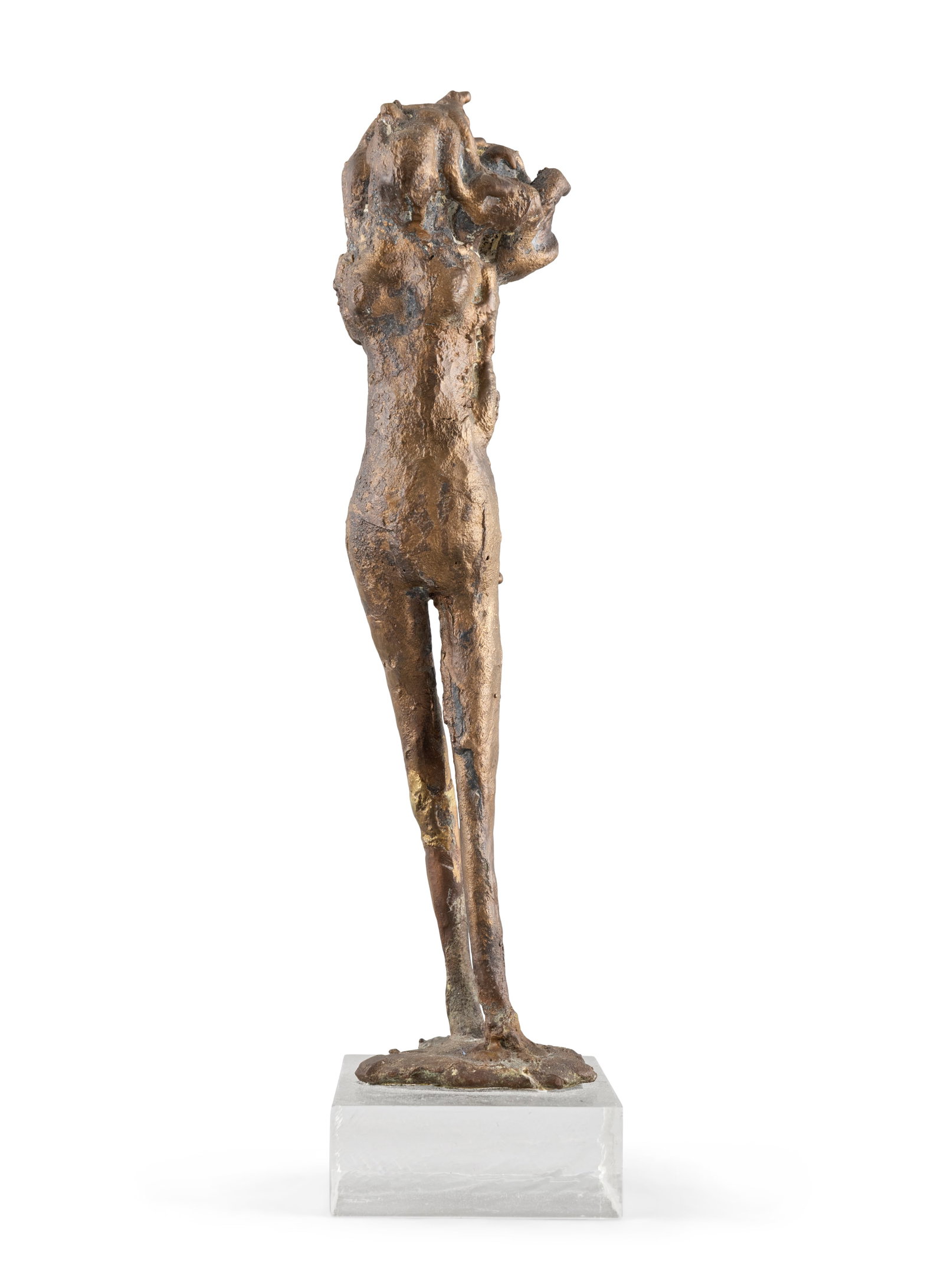 Edward Delaney RHA (1930-2009) Woman Carrying Seaweed Bronze, 27cm (10½'') (h) mounted on a: Edward Delaney RHA (1930-2009) Woman Carrying Seaweed Bronze, 27cm (10½'') (h) mounted on a Perspex base, 28.5cm (11½'') (h)