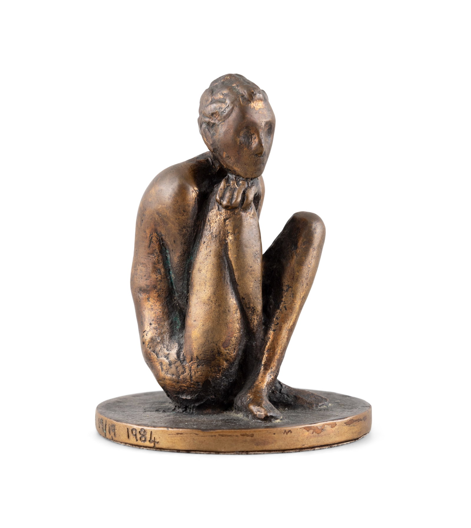 Rowan Gillespie (b.1953) Sitting Figure (1984) Bronze, 12.5cm (5'') (h) Signed, dated 1984 and: Rowan Gillespie (b.1953) Sitting Figure (1984) Bronze, 12.5cm (5'') (h) Signed, dated 1984 and numbered 19/19