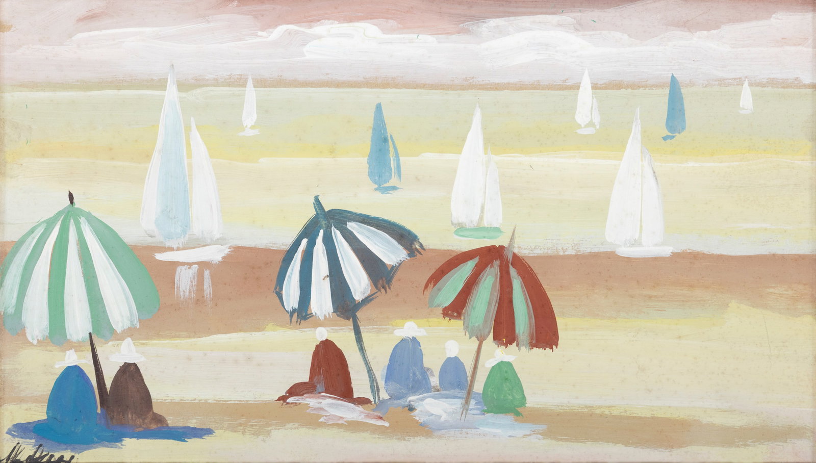 Markey Robinson (1918-1999) Beach Scene with Figures and Boats Gouache, 18 x 32cm (7 x 12½) (1 of 4)