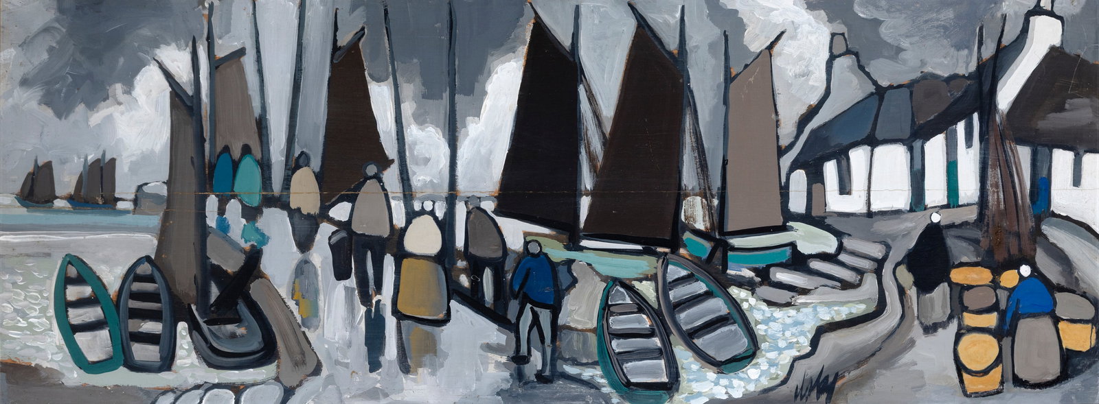Markey Robinson (1918-1999) A Fishing Village, West of Ireland Oil on board, 43 x 118cm Signed (1 of 4)