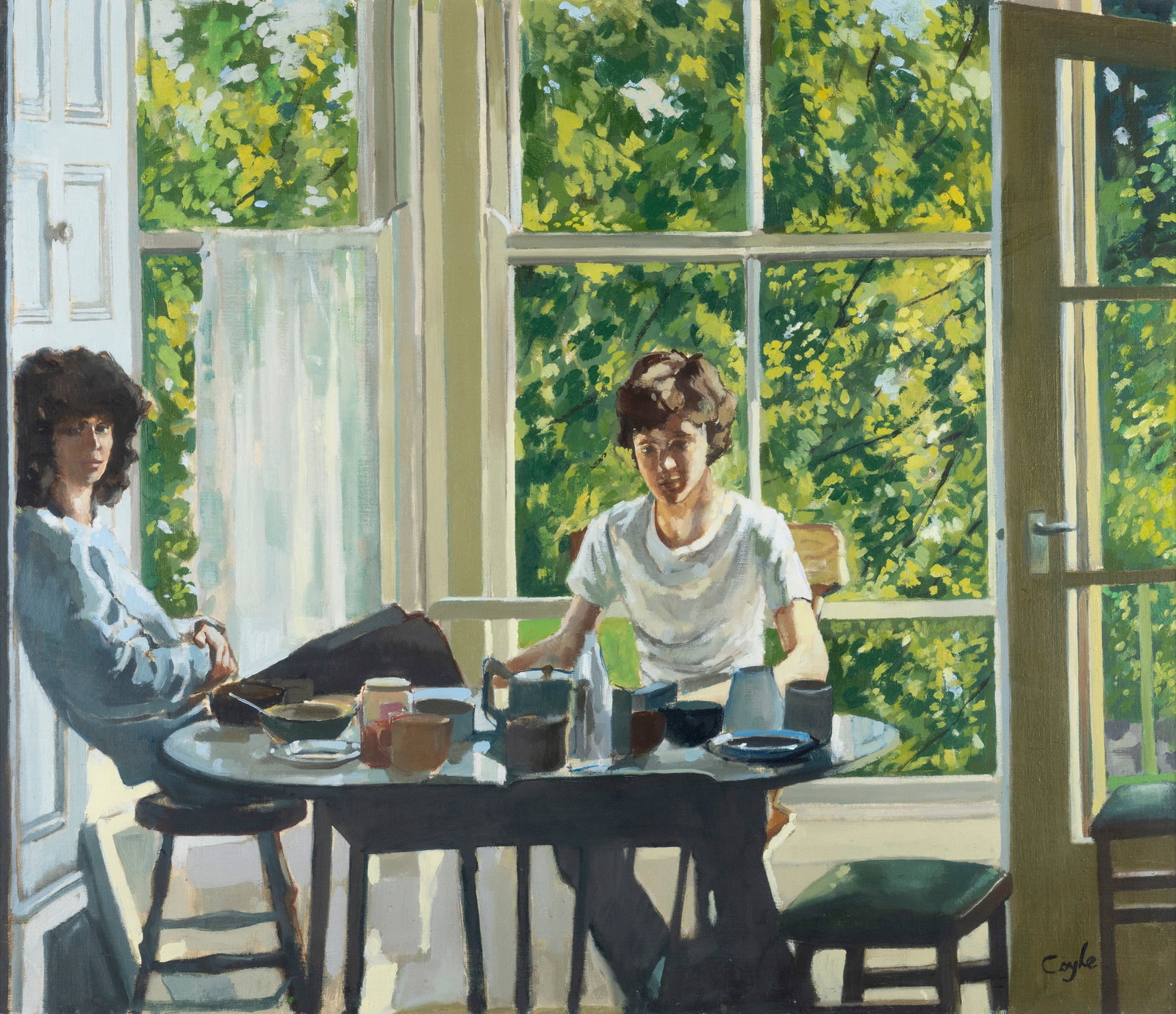 John Coyle RHA (1928-2016) Summer Morning (1981) Oil on board, 74 x 85cm (29¼ x 33½''): John Coyle RHA (1928-2016) Summer Morning (1981) Oil on board, 74 x 85cm (29¼ x 33½'') Signed Provenance: Artist's label verso, inscribed and dated (19)'81