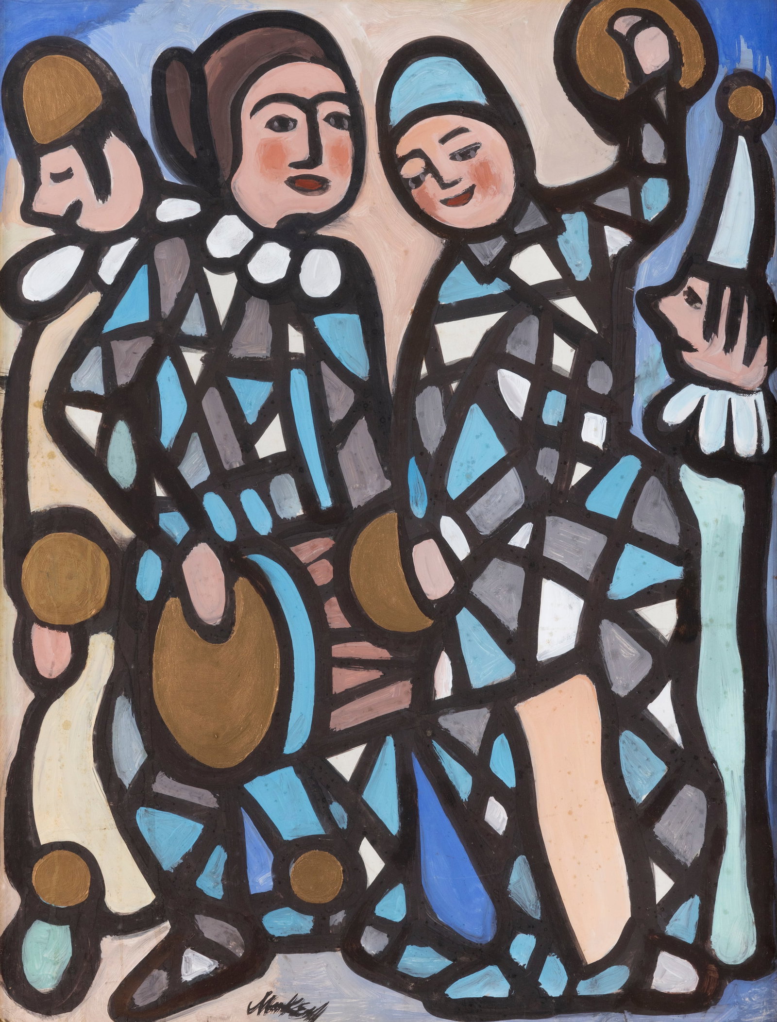 Markey Robinson (1918-1999) Clowns Gouache, 62 x 47cm (24½ x 13¼) Signed (1 of 4)