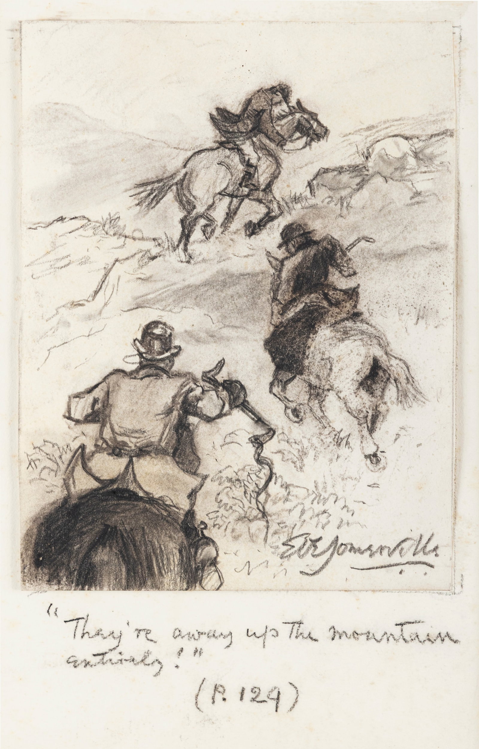Edith Oenone Somerville (1858-1949) They're Away up the Mountain Entirely! Pencil and charcoal 18.5 (1 of 4)