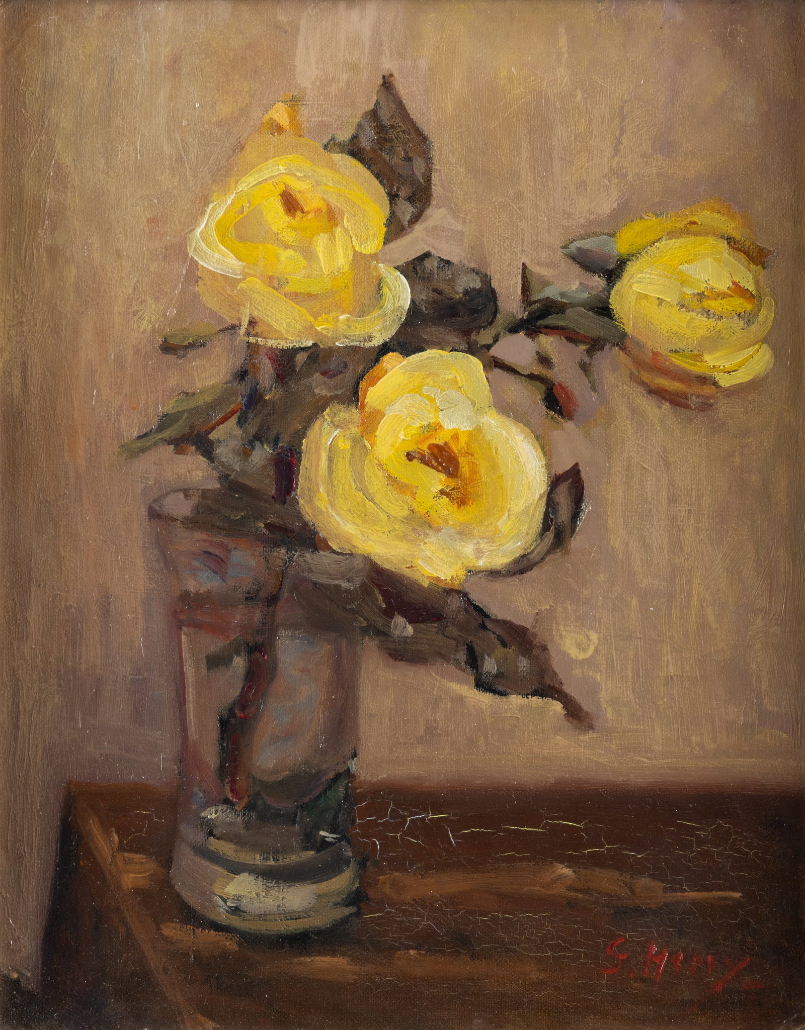 Grace Henry HRHA (1868-1953) Yellow Roses Oil on board, 34.5 x 27cm (13½ x 10½) Signed: Grace Henry HRHA (1868-1953) Yellow Roses Oil on board, 34.5 x 27cm (13½ x 10½) Signed Provenance: Collection of Brian Coyle
