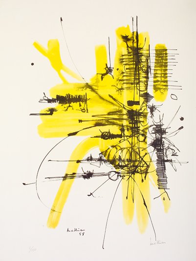 Georges Mathieu (b. 1921) Black and Yellow Colour: Georges Mathieu (b. 1921) Black and Yellow Colour reproduction print, 69 x 49.5cm Signed and numbered 6/150