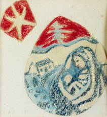 Gerard Dillon RHA RUA (1916-1971) Nativity Scene: Gerard Dillon RHA RUA (1916-1971) Nativity Scene - Christmas Card Collage, 9 x 8cm (3.5 x 3.25") Inscribed verso by the artist