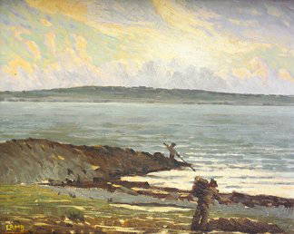 Charles Lamb RHA RUA (1893-1964) Figures on the S: Charles Lamb RHA RUA (1893-1964) Figures on the Shore Gathering Kelp Oil on board, 32 x 38cm (12.5 x 15") Signed