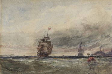 Edwin Hayes, RHA, (1820-1904) A Brig Running Up: Edwin Hayes, RHA, (1820-1904) A Brig Running Up Channel Watercolour, 21 x 31.2 cm, (8.25 x 12.25") Signed 'E Hayes', bears inscription on mount