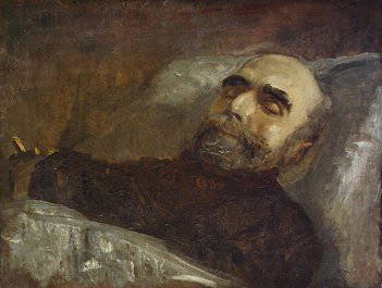Sarah Purser HRHA (1848-1943) Michael Davitt Lyin: Sarah Purser HRHA (1848-1943) Michael Davitt Lying in State Oil on canvas, 33 x 43cms (13 x 17") Provenance: Bought at the Mespil House Auction of Sarah Purser's effects and thence by descent to the