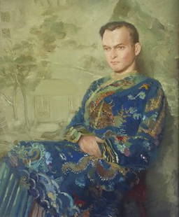 Patrick Hennessy RHA (1915 - 1980) Young Man in C: Patrick Hennessy RHA (1915 - 1980) Young Man in Chinese Blue Silk Robe Oil on canvas, 61 x 51cm (24 x 20") Provenance: A gift from the artist Exhibited at the Frederick Gallery Dublin March 1995,