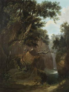 Attributed to George Barret (1732-1784) Two Hunte: Attributed to George Barret (1732-1784) Two Hunters in the Dargle Valley Oil on canvas, 91.6 x 70.4cm (36 x 27.75")