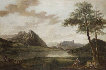 Attributed to Jonathan Fisher (fl.1763-1809) Figu: Attributed to Jonathan Fisher (fl.1763-1809) Figures in a Landscape (believed to be the lakes of Killarney) Oil on canvas, 81.4 x 122.3cm (32 x 48")