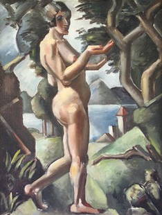 Mainie Jellett (1897-1944) Cubist Nude in Landsca: Mainie Jellett (1897-1944) Cubist Nude in Landscape (c.1921) Oil on canvas 64 x 49cm (25 x 19.5in) Provenance: The Peppercanister Gallery where purchased. Study for the picture illustrated in Bruce
