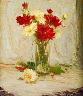 Paul Kelly (b.1968) Flowers in a Glass Oil on boa: Paul Kelly (b.1968) Flowers in a Glass Oil on board, 40 x 35cm (15.75 x 13.75") Signed & dated 1992 Exhibited: "The Paul Kelly Exhibition", The Gorry Gallery, September 1992, Catalogue No. 56 where