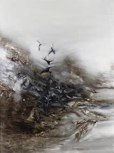 Richard Kingston, RHA, (1922-2003) Crow Tree Dis: Richard Kingston, RHA, (1922-2003) Crow Tree Disturbed Oil on board, 90 x 121cm, (35.5 x 47.5") Signed (lower right), also signed, titled, dated 1977 and inscribed with artist's address verso.