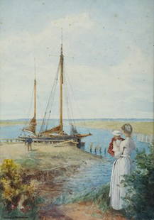 Gerard Wakeman (1864-1938) Harbour Scene Watercol: Gerard Wakeman (1864-1938) Harbour Scene Watercolour, 36 x 25.5cm (14.5 x 10") Signed R & W Clarke, Grand Parade Cork, Framing label verso