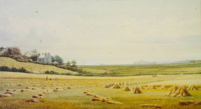 Henry Albert Hartland (1840-1893) Harvesting Sce: Henry Albert Hartland (1840-1893) Harvesting Scene in Coastal Landscape Watercolour, 38 x 68cm (15 x 26.75") Signed