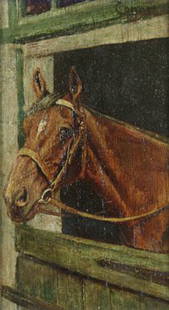 William Conor, RHA RUA, (1884-1968) Horse in a: William Conor, RHA RUA, (1884-1968) Horse in a stable Oil on panel, 17.8 x 10.8cm, (7 x 4.25") Signed