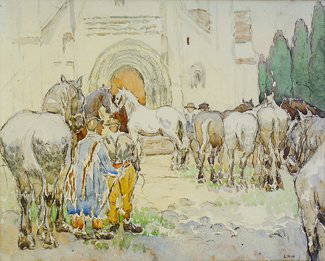 Letitia Marion Hamilton RHA (1878-1964) Fair Day,: Letitia Marion Hamilton RHA (1878-1964) Fair Day, Normandy Watercolour, 32 x 40cm (12.5 x 15.75") Signed with initials