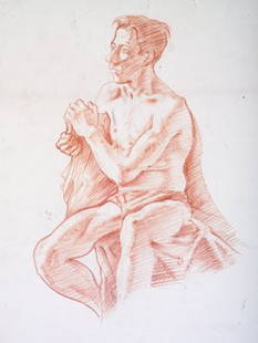 Laurence Campbell RHA (1911-1964) Set of 5 sketch: Laurence Campbell RHA (1911-1964) Set of 5 sketches: 1. Standing nude woman Charcoal on paper, 40 x 32cm (16 x 12.5") Signed bottom right, Stockholm and dated 1938 2. Seated male Pastel on paper,