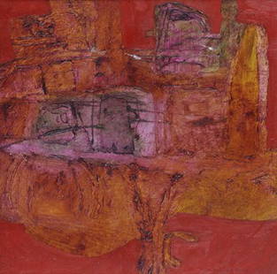 Padraig Macmiadhachain, RWS, (b.1929) Island of: Padraig Macmiadhachain, RWS, (b.1929) Island of the Sun God Oil on board, 30.3 x 30.3cm, (12 x 12") Indistinctly signed and dated 72 (lower right), also signed, titled, dated and inscribed (verso)