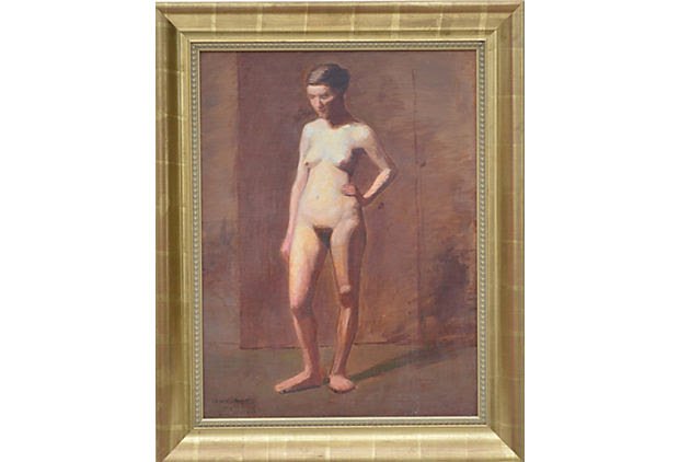 Standing Nude by William H. C. Sheppard: William H. C. Sheppard (born 1871). Oil on canvas, Signed and dated lower left 1890-91.This academic nude recalls the figure drawings and paintings of Thomas Eakins, both Sheppard and Eakins were stud