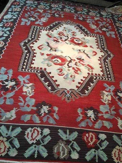 Old Bessarabian room size Kilim: An old Ukrainian Bessarabian room size hand woven Kilim measuring 8'.3" x 9'.11"