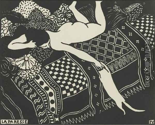 A Félix Vallotton (1865-1925) La Paresse framed Print: A Félix Vallotton La Paresse (the laziness) framed Print. Sight size 7" 1/4 by 9" 1/4 .A nice rich Posthumous print with the frame measuring 20" 1/2 by 24" 1/2